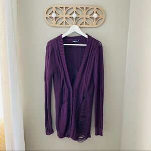 Silver Distressed Long Sleeve Knit Button Cadigan Purple Sz XS